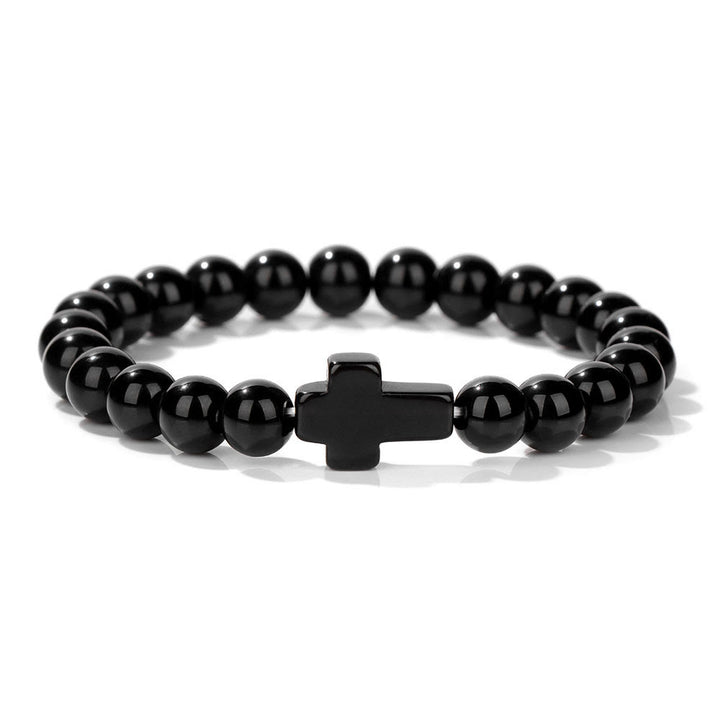 Pulsera con colgante de cruz de cuentas de cristal natural de Olivenorma