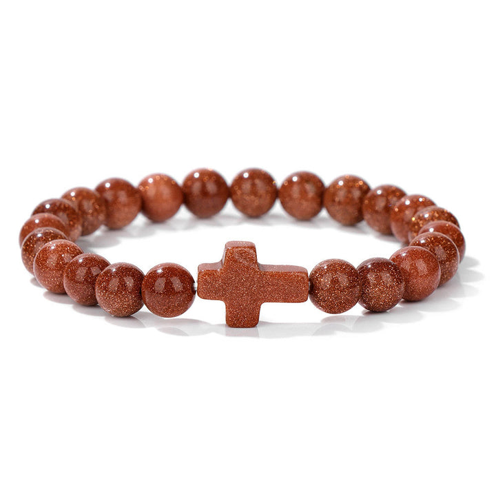 Pulsera con colgante de cruz de cuentas de cristal natural de Olivenorma