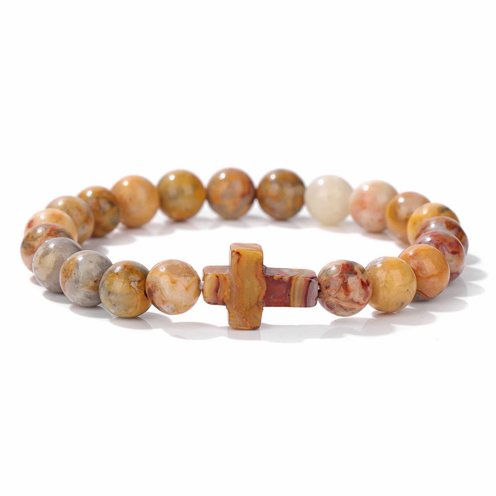 Pulsera con colgante de cruz de cuentas de cristal natural de Olivenorma