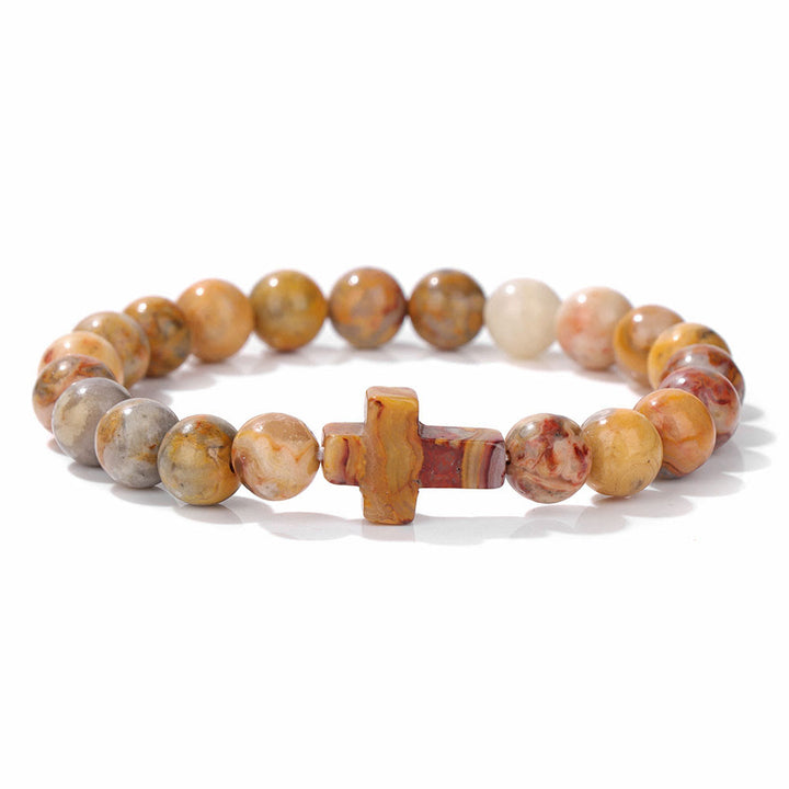 Pulsera con colgante de cruz de cuentas de cristal natural de Olivenorma