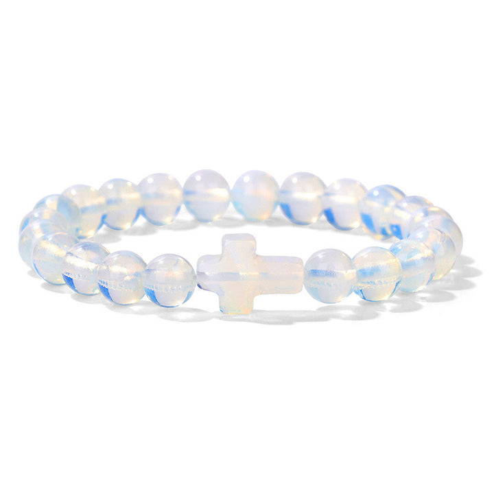 Pulsera con colgante de cruz de cuentas de cristal natural de Olivenorma