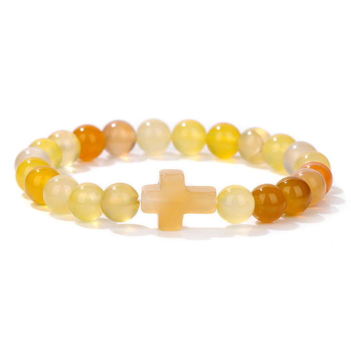 Pulsera con colgante de cruz de cuentas de cristal natural de Olivenorma