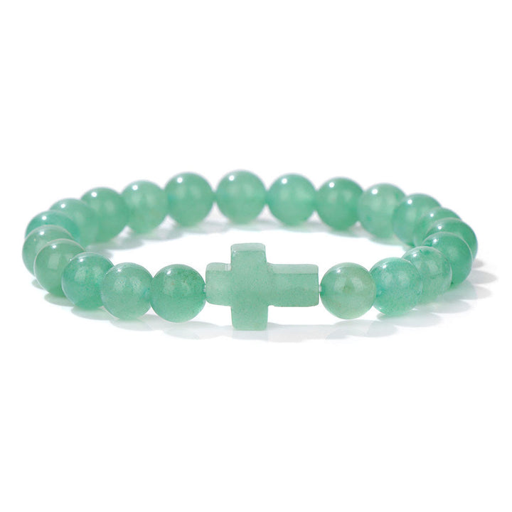 Pulsera con colgante de cruz de cuentas de cristal natural de Olivenorma