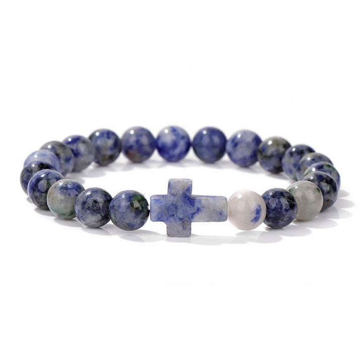 Pulsera con colgante de cruz de cuentas de cristal natural de Olivenorma