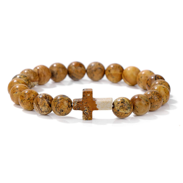 Pulsera con colgante de cruz de cuentas de cristal natural de Olivenorma