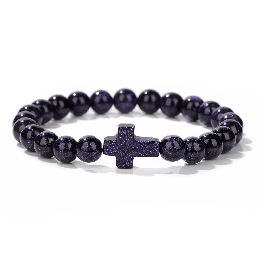 Pulsera con colgante de cruz de cuentas de cristal natural de Olivenorma
