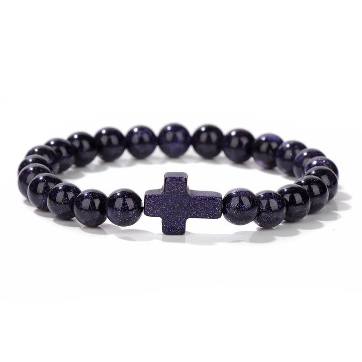 Pulsera con colgante de cruz de cuentas de cristal natural de Olivenorma