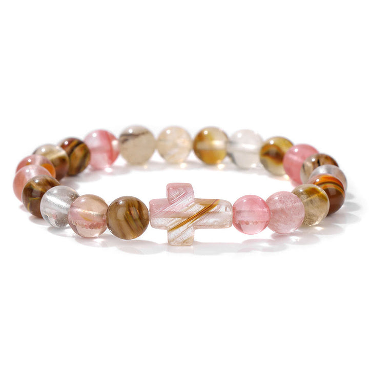 Pulsera con colgante de cruz de cuentas de cristal natural de Olivenorma