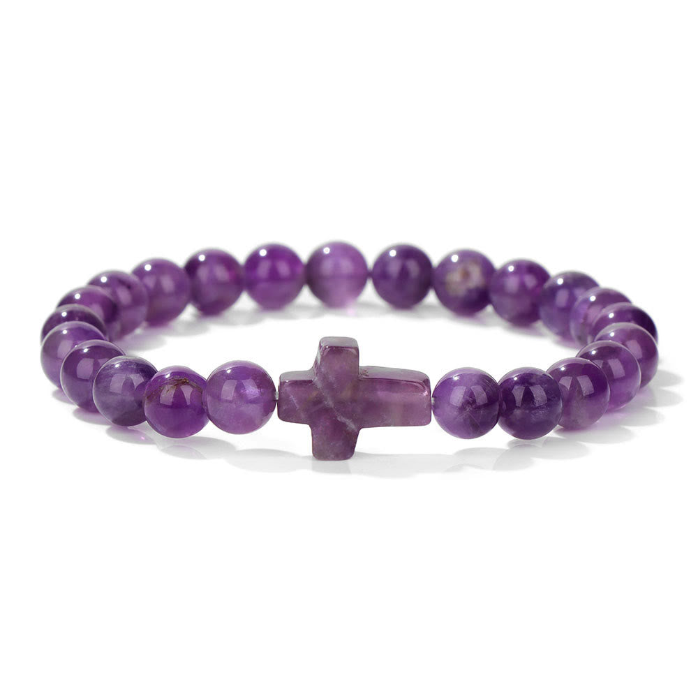 Pulsera con colgante de cruz de cuentas de cristal natural de Olivenorma