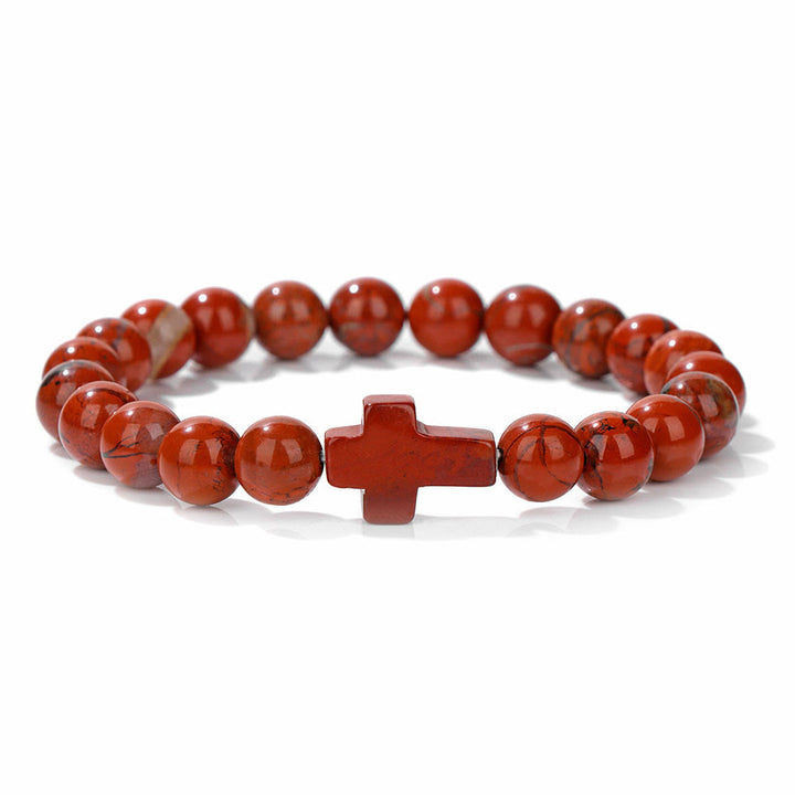 Pulsera con colgante de cruz de cuentas de cristal natural de Olivenorma