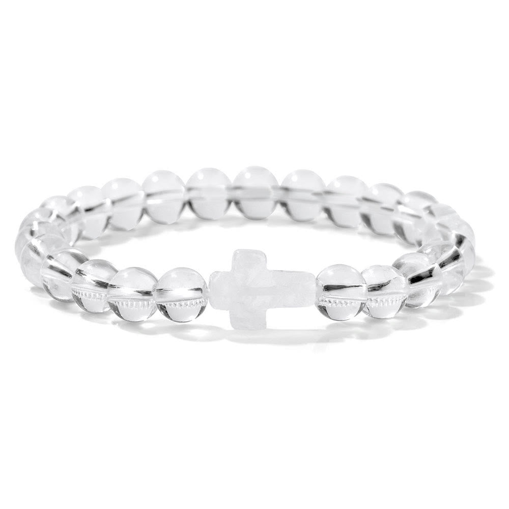 Pulsera con colgante de cruz de cuentas de cristal natural de Olivenorma