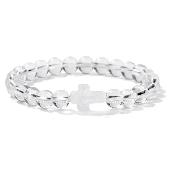 Pulsera con colgante de cruz de cuentas de cristal natural de Olivenorma