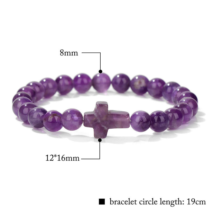 Pulsera con colgante de cruz de cuentas de cristal natural de Olivenorma
