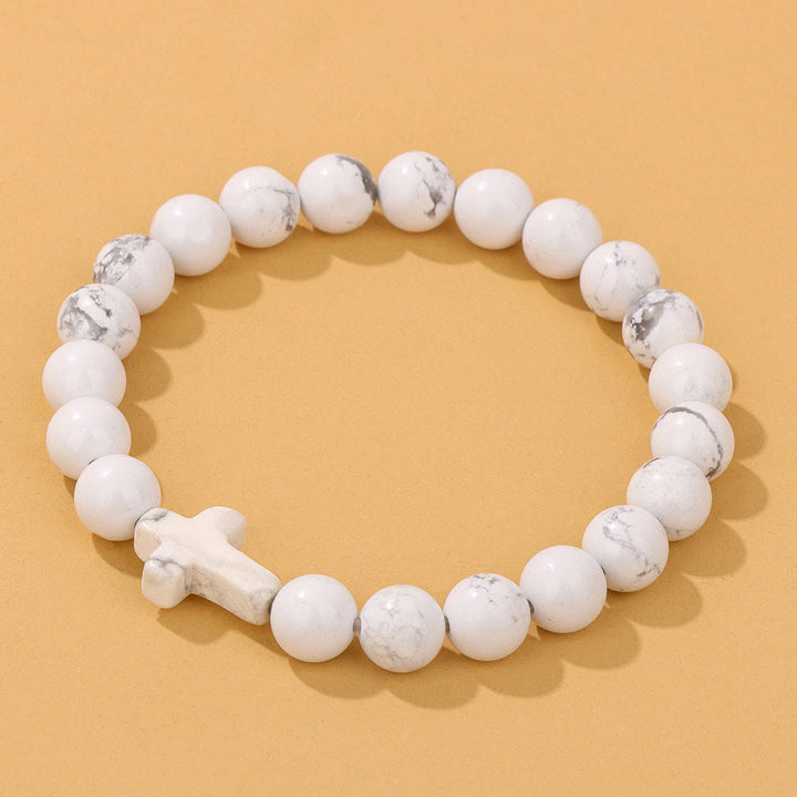 Pulsera con colgante de cruz de cuentas de cristal natural de Olivenorma