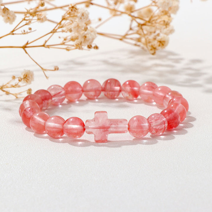 Pulsera con colgante de cruz de cuentas de cristal natural de Olivenorma