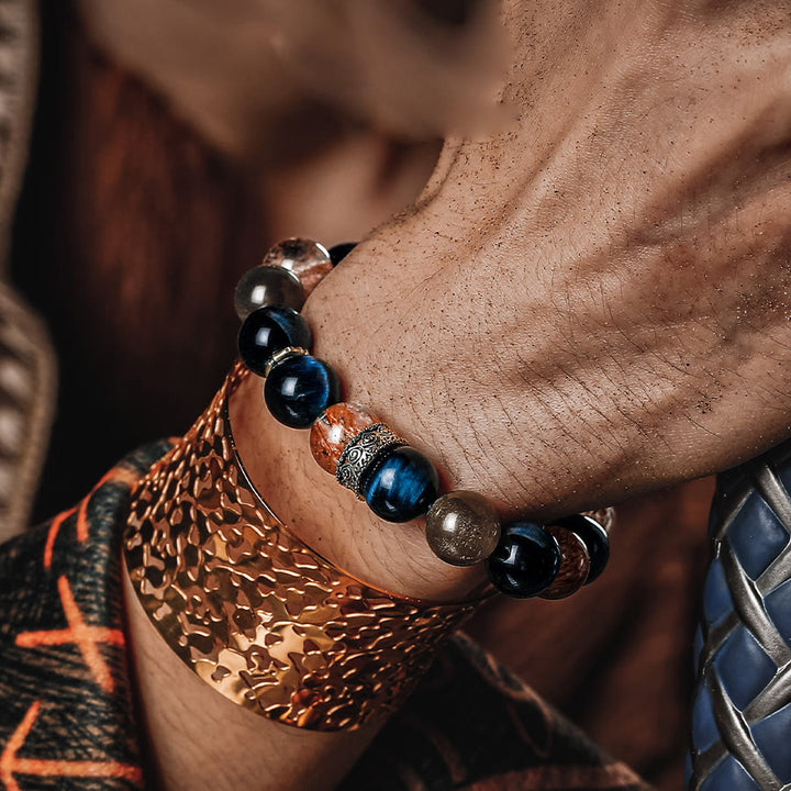 Pulsera de oro negro con siete cuentas Super Seven de Olivenorma para hombre