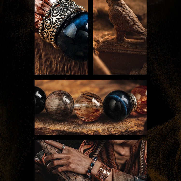 Pulsera de oro negro con siete cuentas Super Seven de Olivenorma para hombre