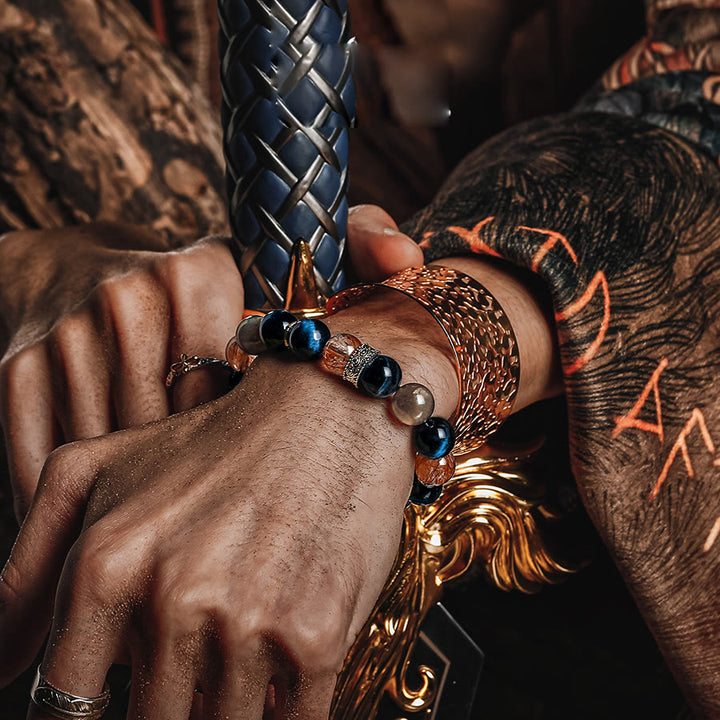 Pulsera de oro negro con siete cuentas Super Seven de Olivenorma para hombre