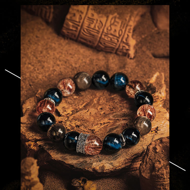 Pulsera de oro negro con siete cuentas Super Seven de Olivenorma para hombre