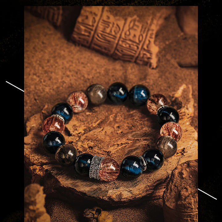 Pulsera de oro negro con siete cuentas Super Seven de Olivenorma para hombre