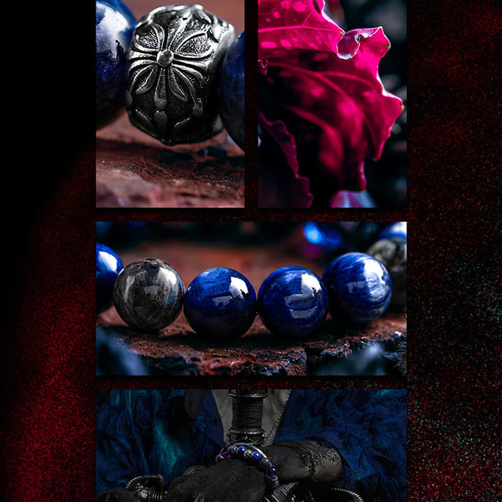 Pulsera de cuentas de pietersita, amatista y lapislázuli para hombre de Olivenorma 