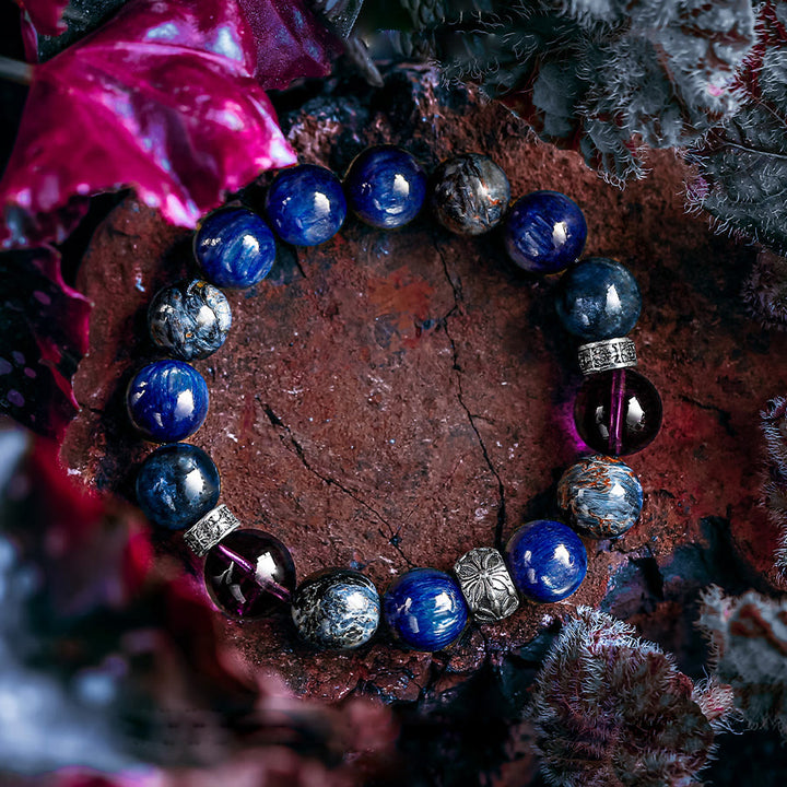 Pulsera de cuentas de pietersita, amatista y lapislázuli para hombre de Olivenorma 