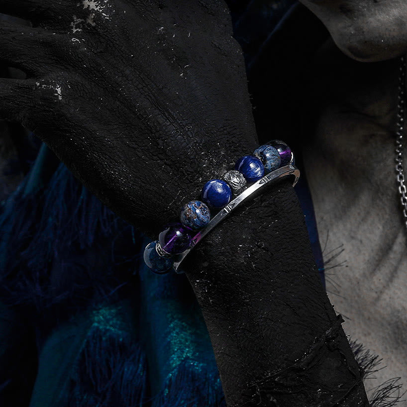 Pulsera de cuentas de pietersita, amatista y lapislázuli para hombre de Olivenorma 