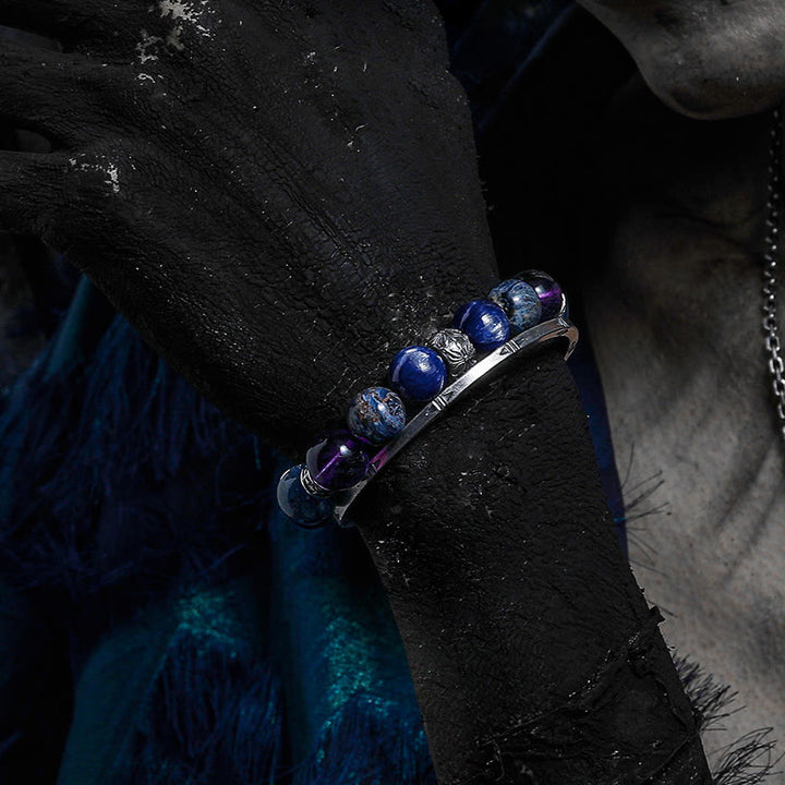 Pulsera de cuentas de pietersita, amatista y lapislázuli para hombre de Olivenorma 