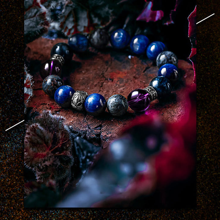 Pulsera de cuentas de pietersita, amatista y lapislázuli para hombre de Olivenorma 