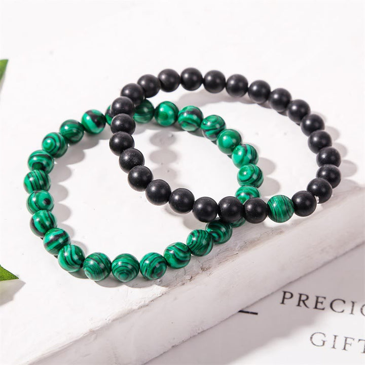 Pulsera Olivenorma de cuentas de ónix negro y malaquita de 8 mm