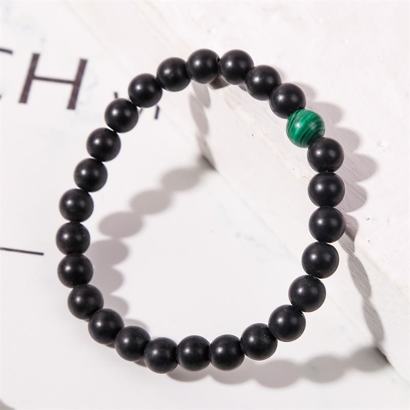 Pulsera Olivenorma de cuentas de ónix negro y malaquita de 8 mm