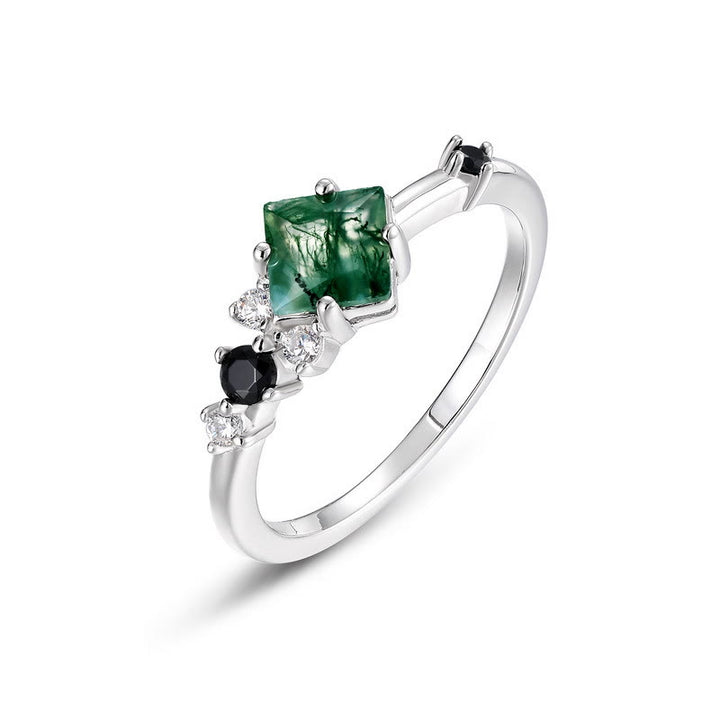 Anillo de plata de ley S925 con ágata musgosa cuadrada de Olivenorma