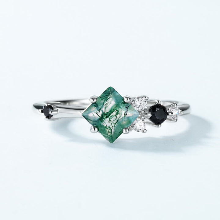 Anillo de plata de ley S925 con ágata musgosa cuadrada de Olivenorma