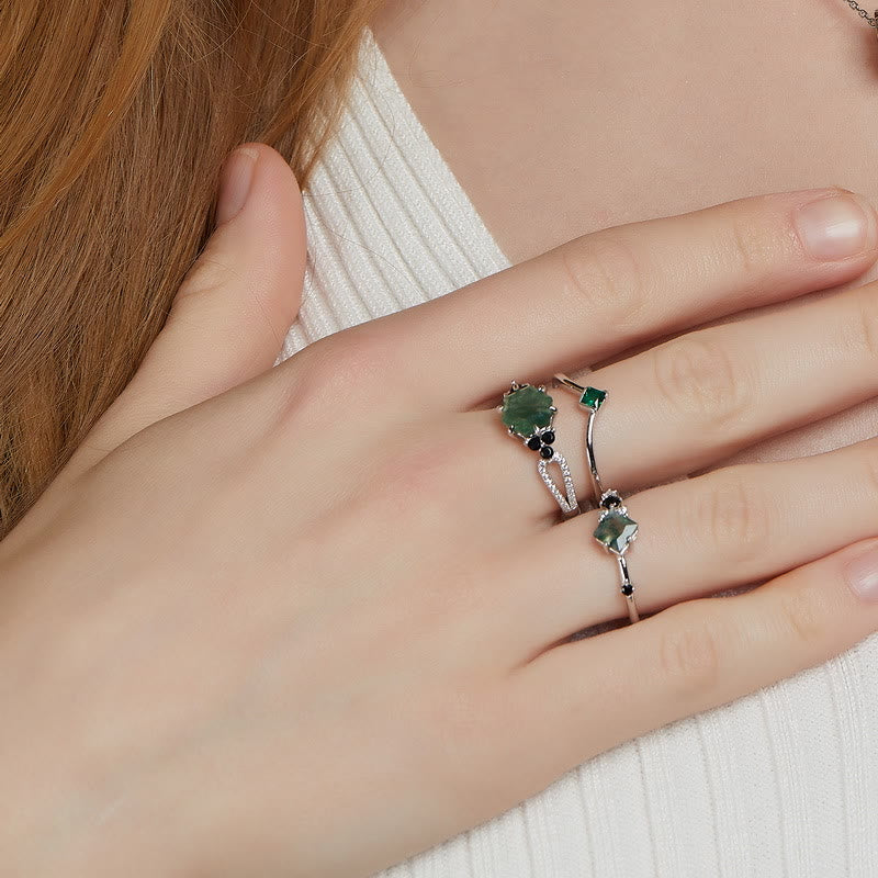 Anillo de plata de ley S925 con ágata musgosa cuadrada de Olivenorma
