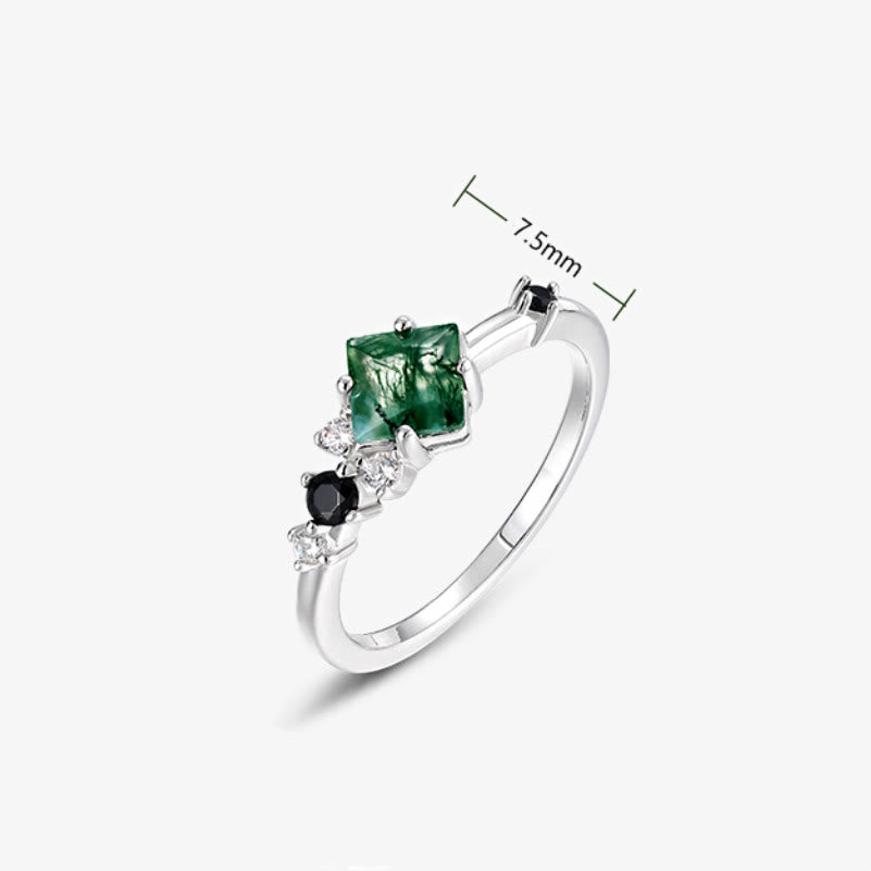 Anillo de plata de ley S925 con ágata musgosa cuadrada de Olivenorma