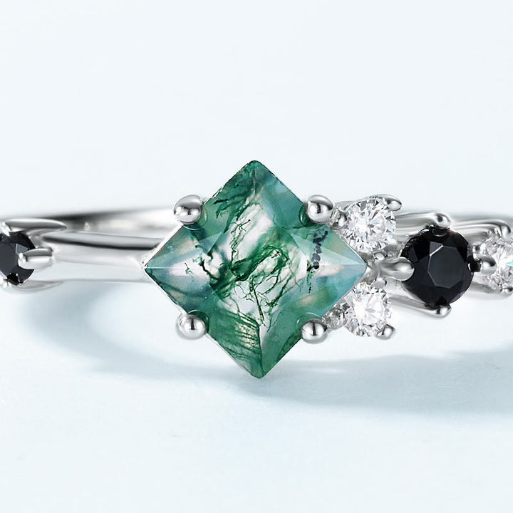 Anillo de plata de ley S925 con ágata musgosa cuadrada de Olivenorma