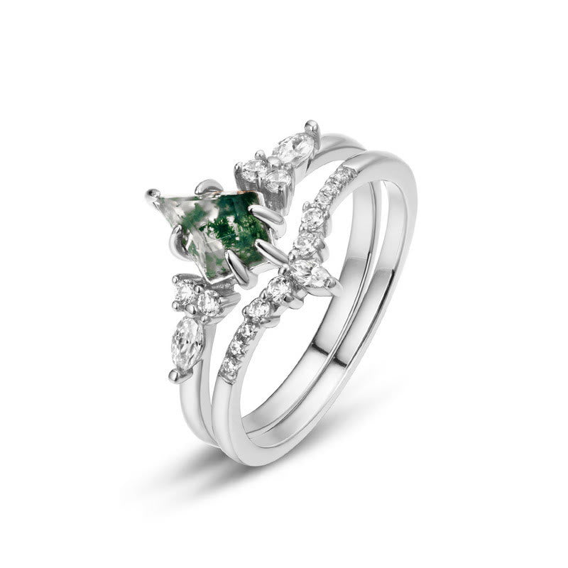 Anillo de cinco puntas con circonita blanca y ágata musgosa de Olivenorma , 2 piezas