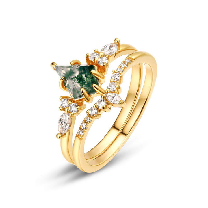 Anillo de cinco puntas con circonita blanca y ágata musgosa de Olivenorma , 2 piezas
