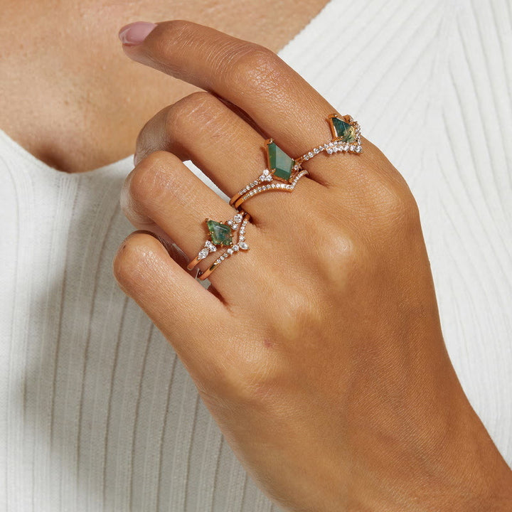 Anillo de cinco puntas con circonita blanca y ágata musgosa de Olivenorma , 2 piezas