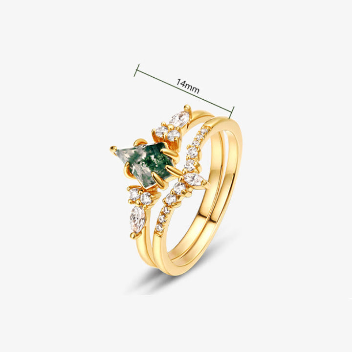 Anillo de cinco puntas con circonita blanca y ágata musgosa de Olivenorma , 2 piezas
