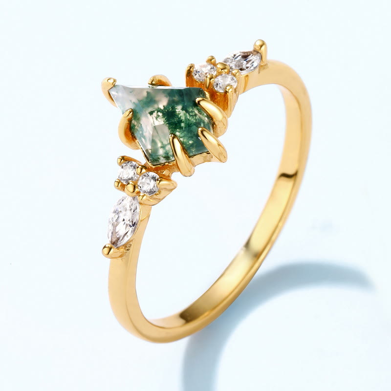 Anillo de cinco puntas con circonita blanca y ágata musgosa de Olivenorma , 2 piezas