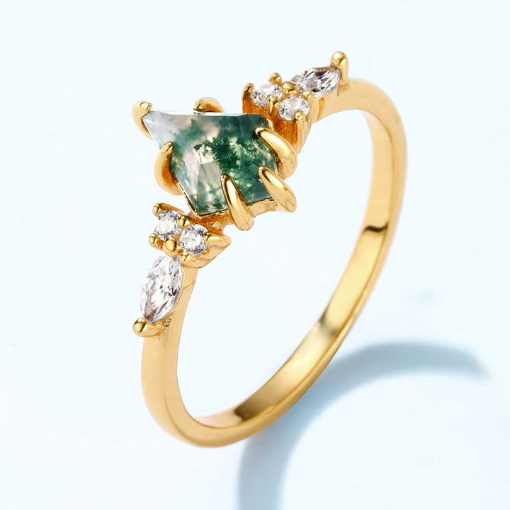 Anillo de cinco puntas con circonita blanca y ágata musgosa de Olivenorma , 2 piezas