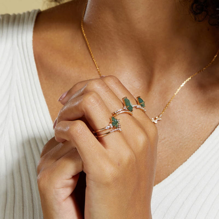 Anillo de cinco puntas con circonita blanca y ágata musgosa de Olivenorma , 2 piezas