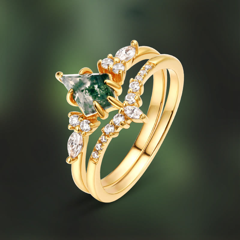 Anillo de cinco puntas con circonita blanca y ágata musgosa de Olivenorma , 2 piezas
