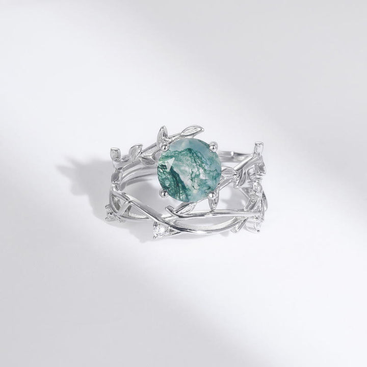 Anillo de plata S925 con hojas de ágata musgosa de Olivenorma , 2 piezas