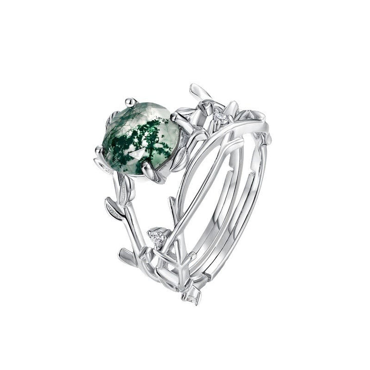 Anillo de plata S925 con hojas de ágata musgosa de Olivenorma , 2 piezas
