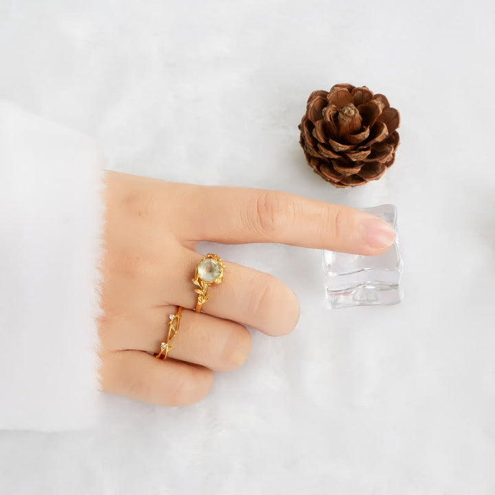 Anillo de plata S925 con hojas de ágata musgosa de Olivenorma , 2 piezas