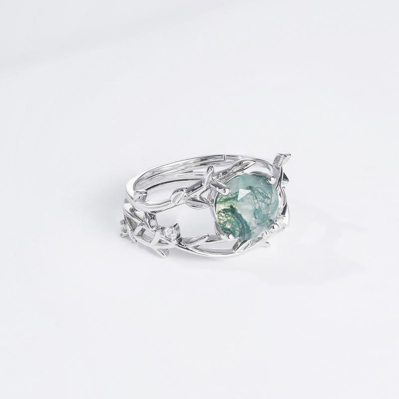 Anillo de plata S925 con hojas de ágata musgosa de Olivenorma , 2 piezas