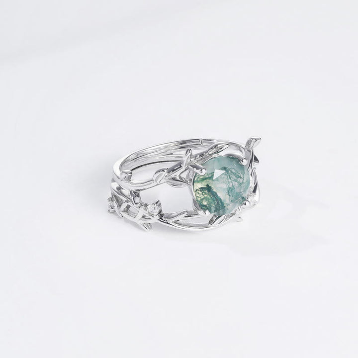 Anillo de plata S925 con hojas de ágata musgosa de Olivenorma , 2 piezas