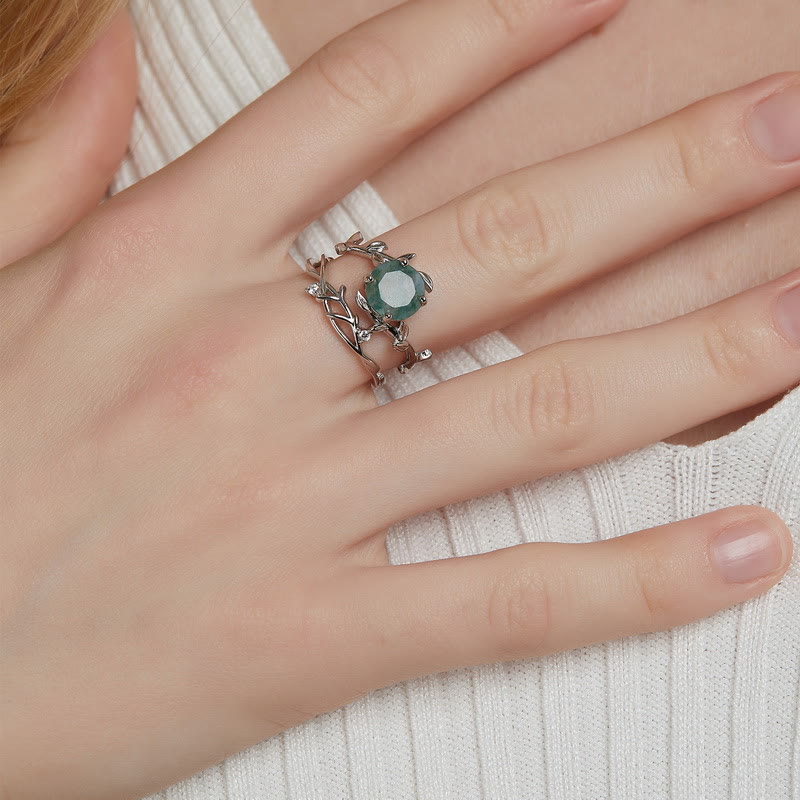 Anillo de plata S925 con hojas de ágata musgosa de Olivenorma , 2 piezas
